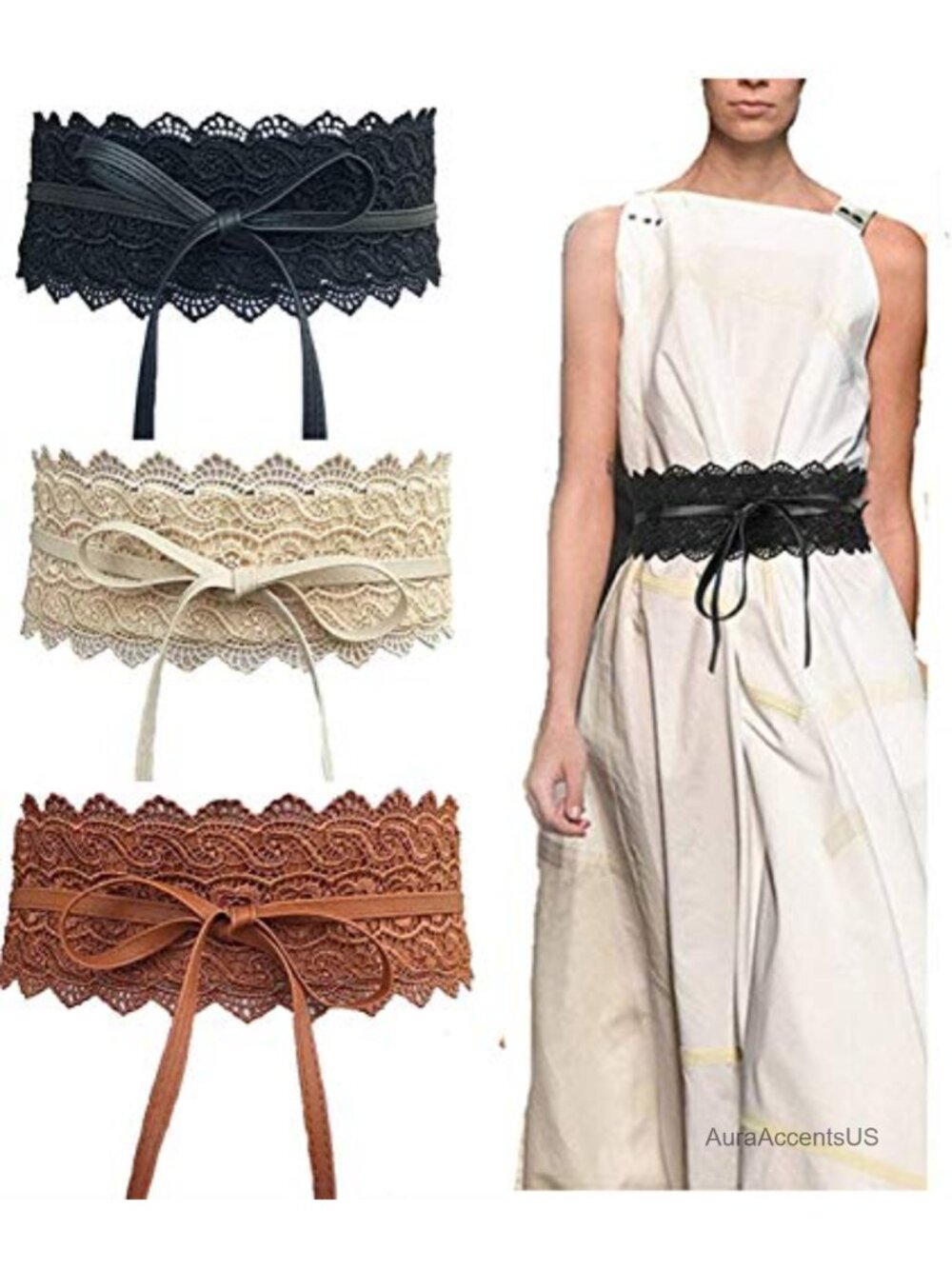3-Pack Faux Leather Wrap Belt Corset Bow Tie Women Waist